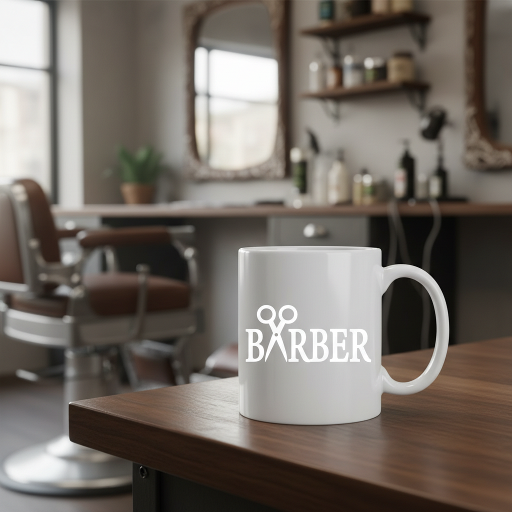 Barber Typography Coffee Mug Stylish Barber Theme Gift Coffee Cup