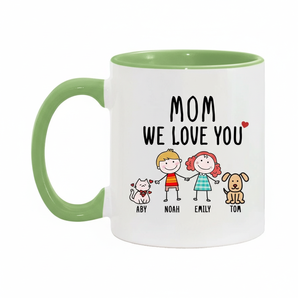 Personalized Mom We Care Message 11oz Ceramic Mug With Color Handle