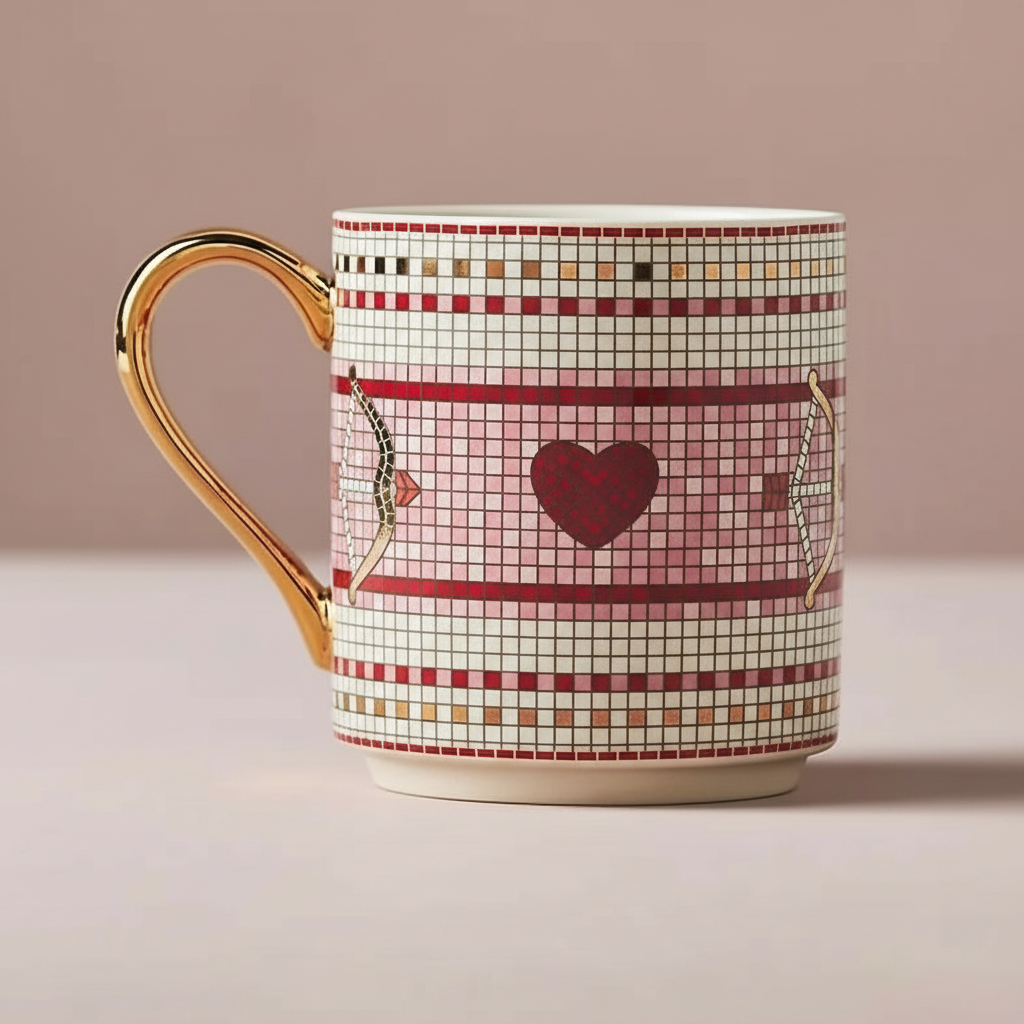 Tile Design Ceramic Coffee Mug For Valentines Day Gift
