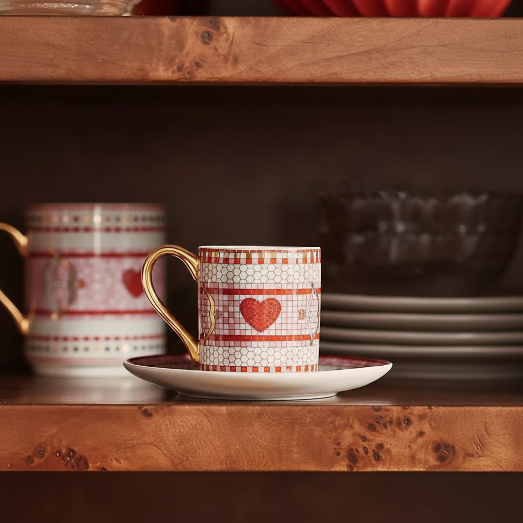 Valentines Themed Tile Design Cup And Saucer Set