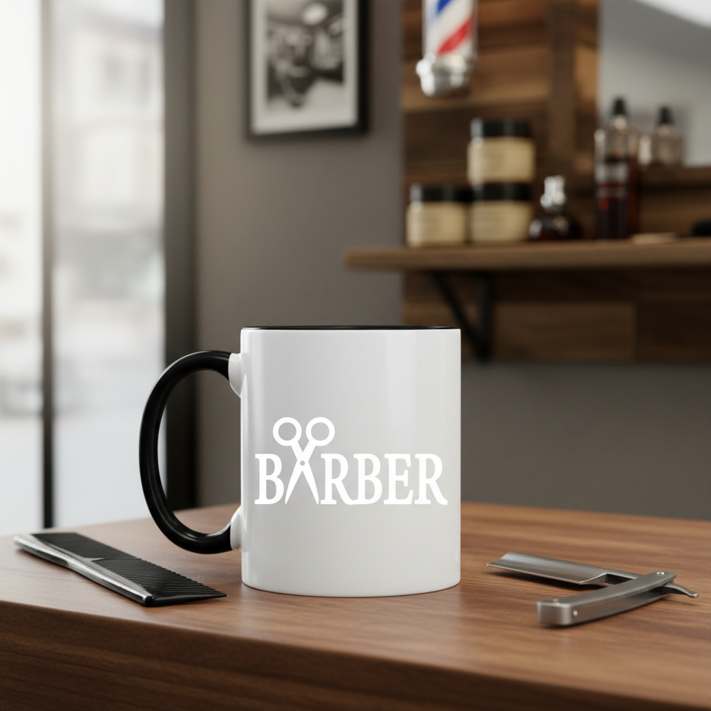 Barber Typography Coffee Mug Stylish Barber Theme Gift Coffee Cup