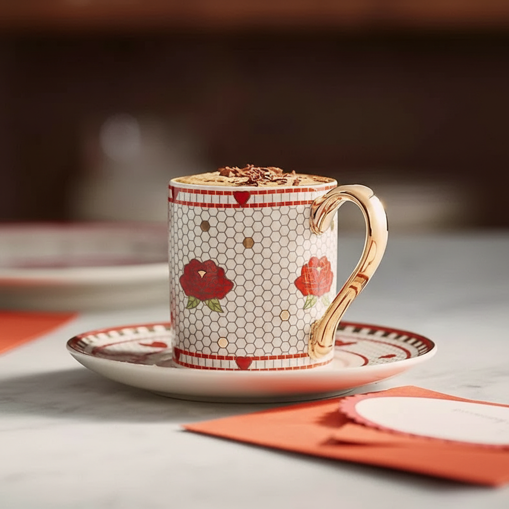 Valentines Themed Tile Design Cup And Saucer Set