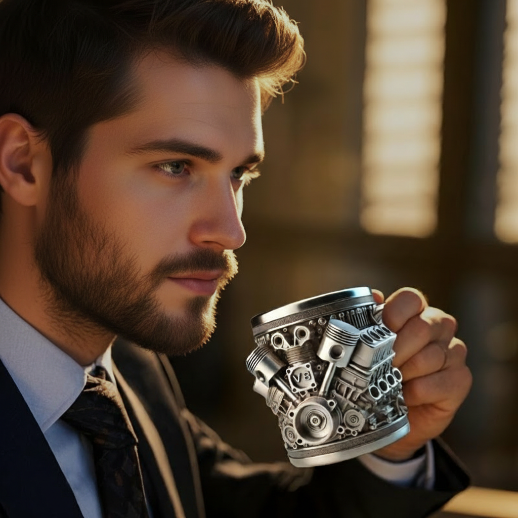 Handmade Stainless Steel V8 Engine Cup  15oz Durable Car Enthusiast Accessory