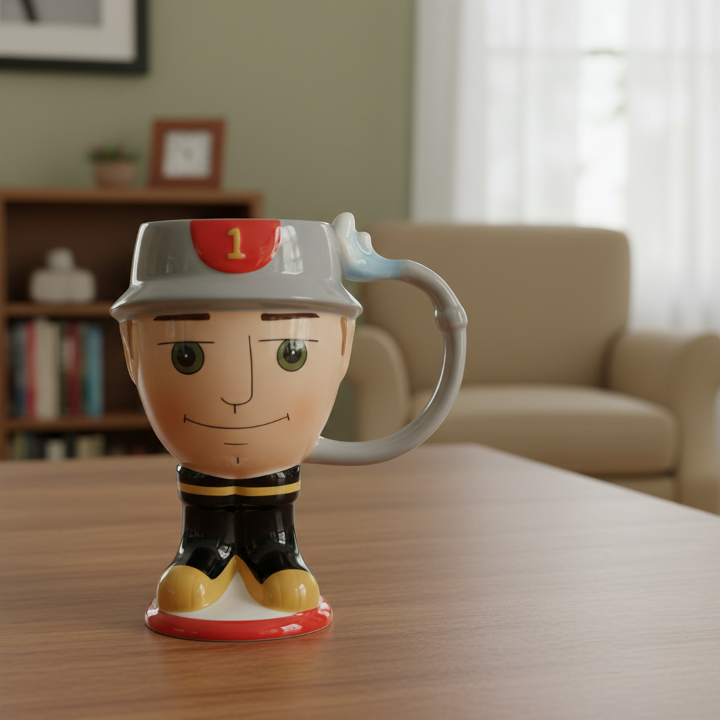 Firefighter Character Sculpted Ceramic Coffee Mug