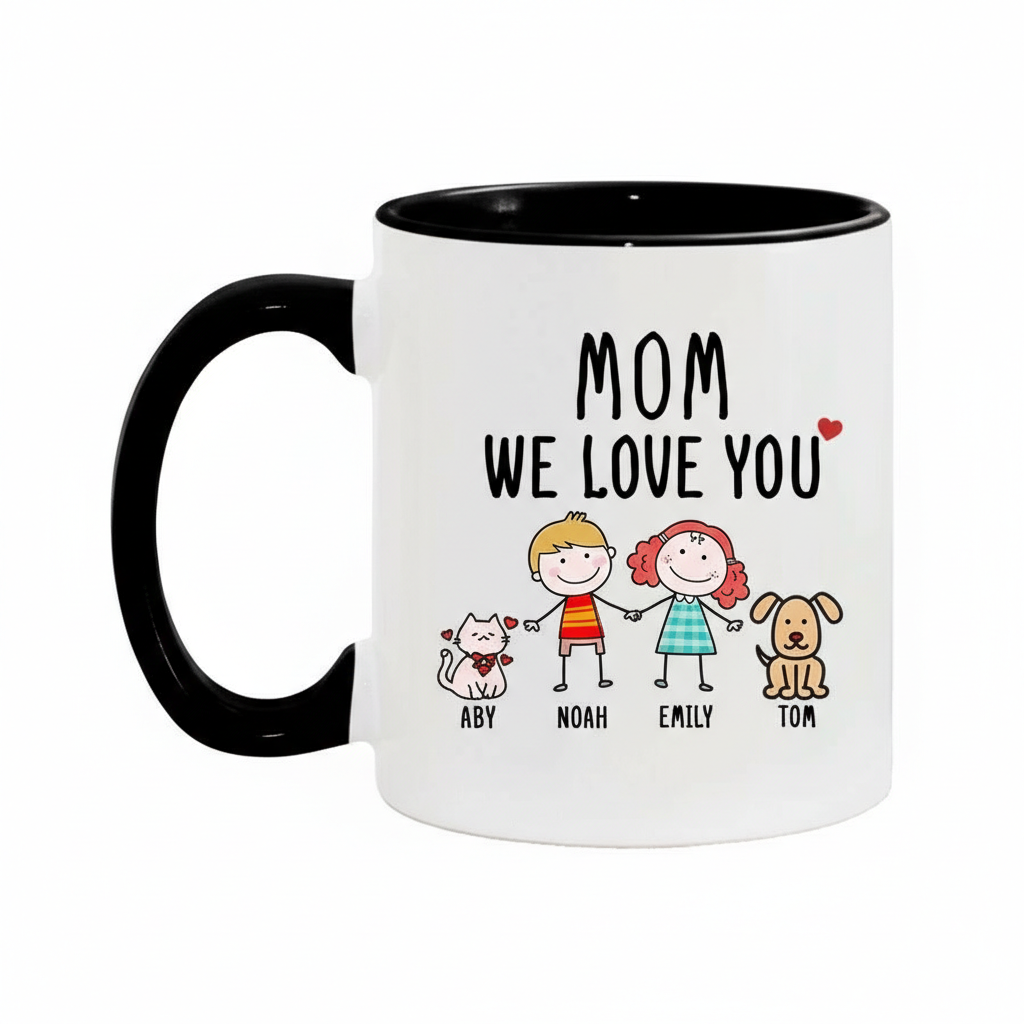 Personalized Mom We Care Message 11oz Ceramic Mug With Color Handle