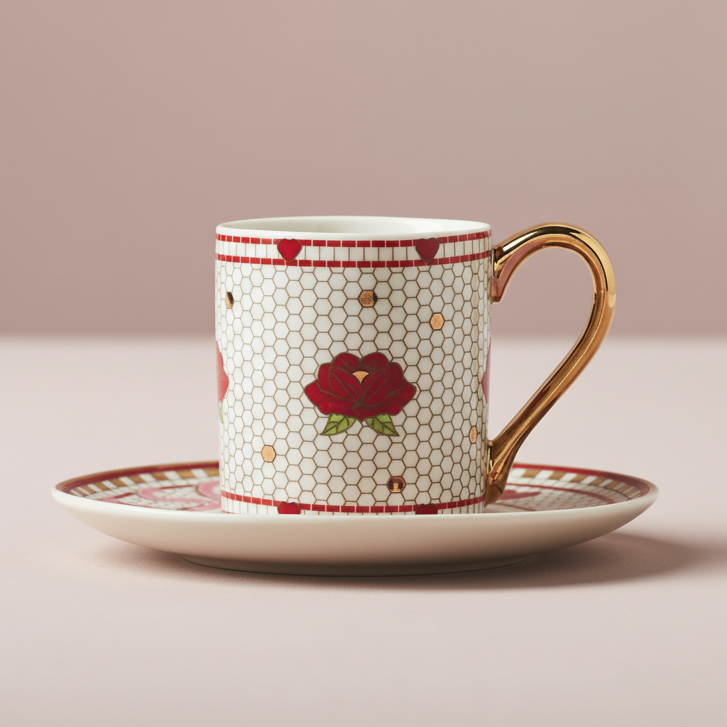 Valentines Themed Tile Design Cup And Saucer Set