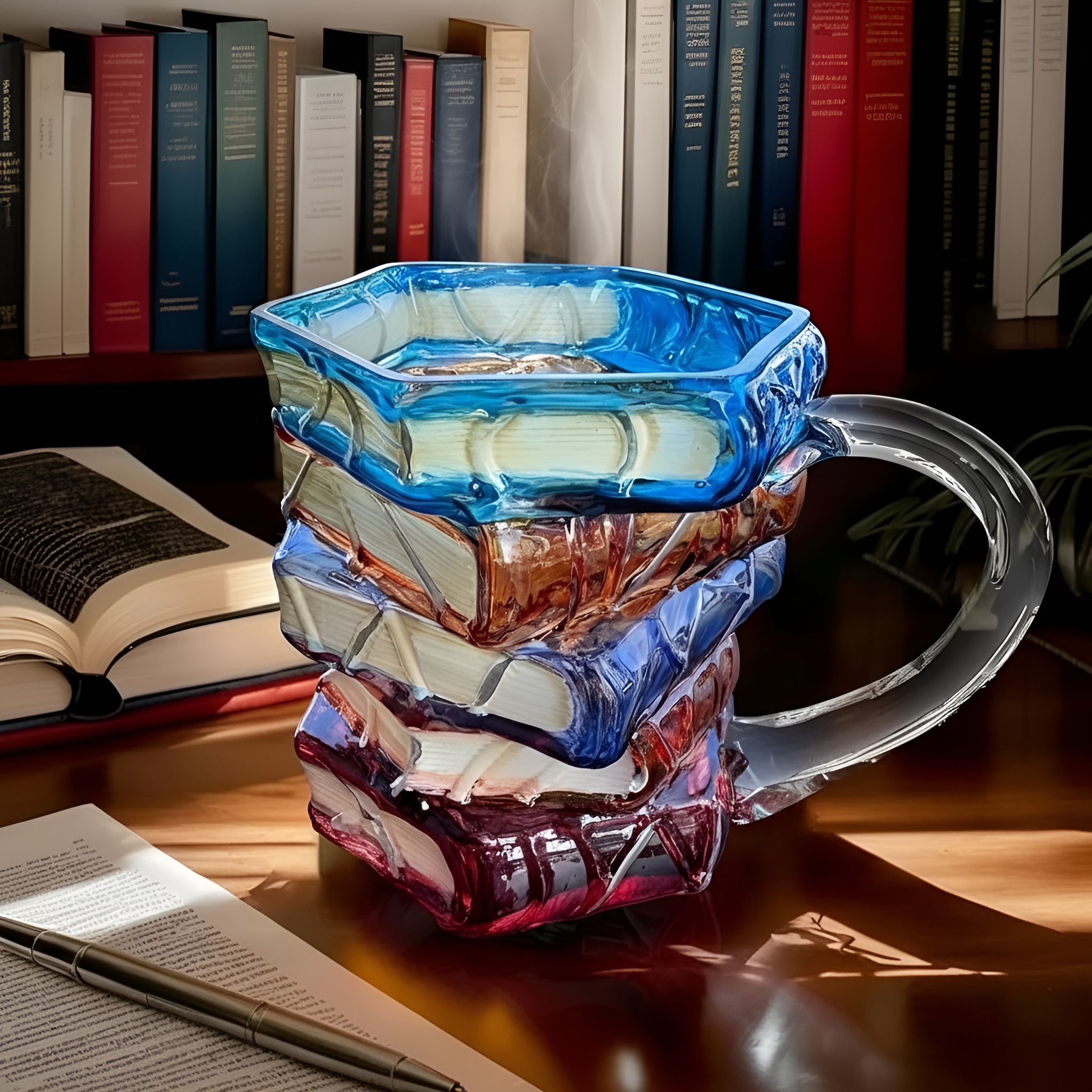 Painted Book Theme Glass Coffee Mug For Readers