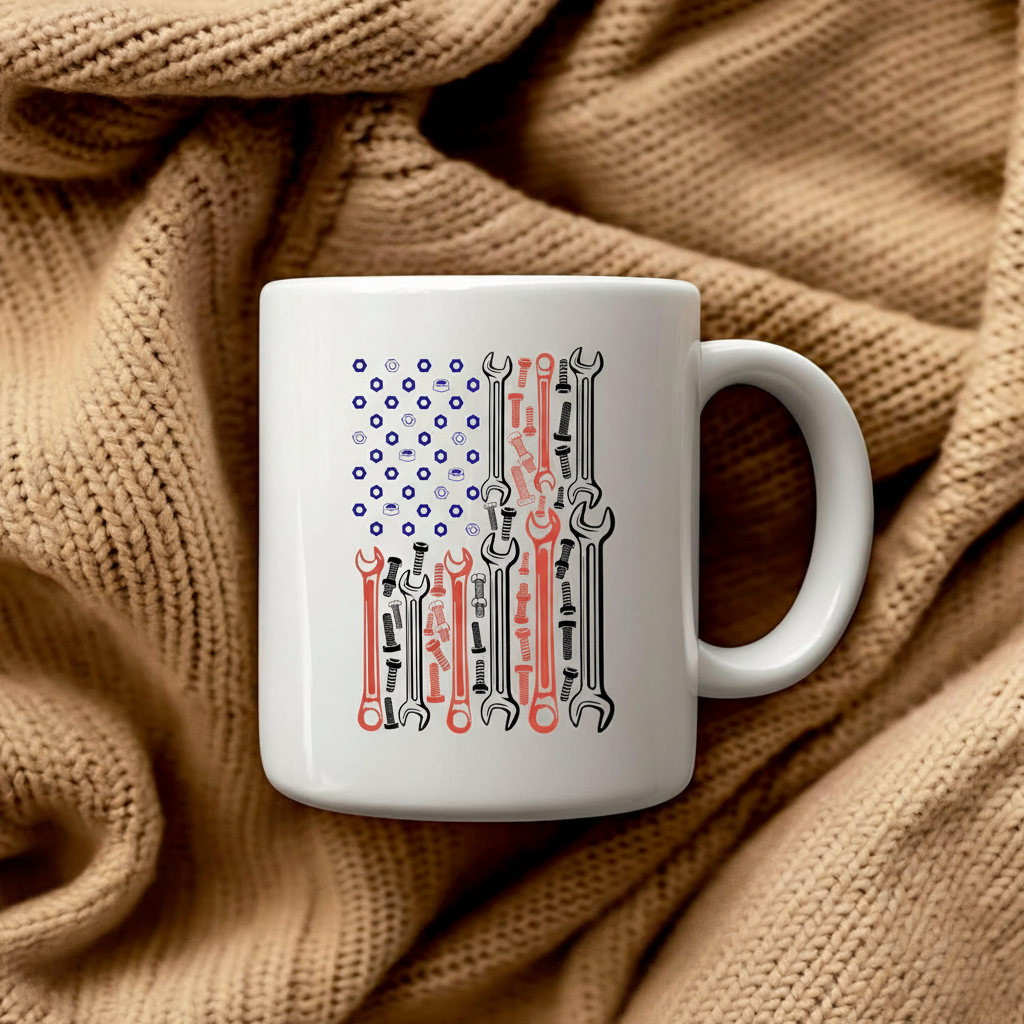 American Flag Mechanic Gift Coffee Mug Car Lover Patriotic Cup