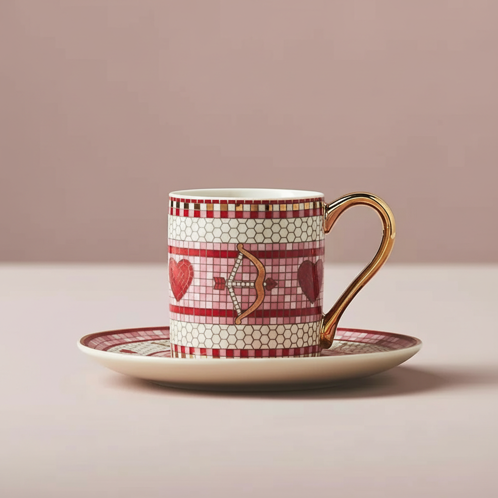 Valentines Themed Tile Design Cup And Saucer Set