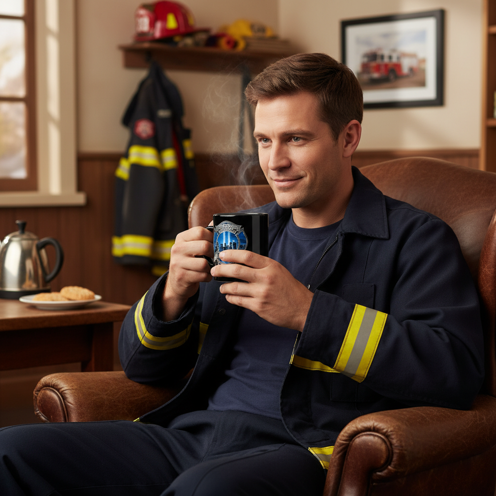 9 and 11 Firefighter Blue Skies Memorial Mug