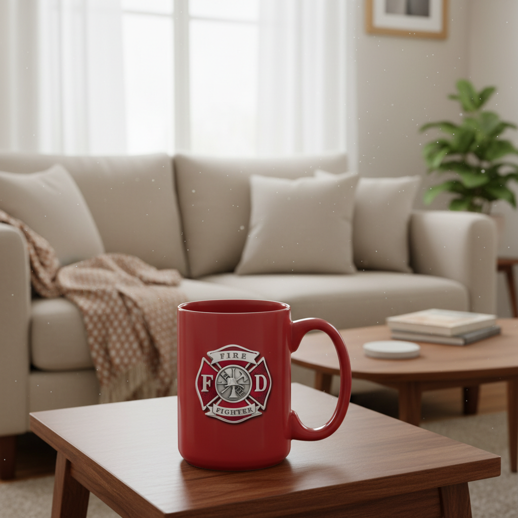 Fire Fighter Coffee Mug With FD Badge Design