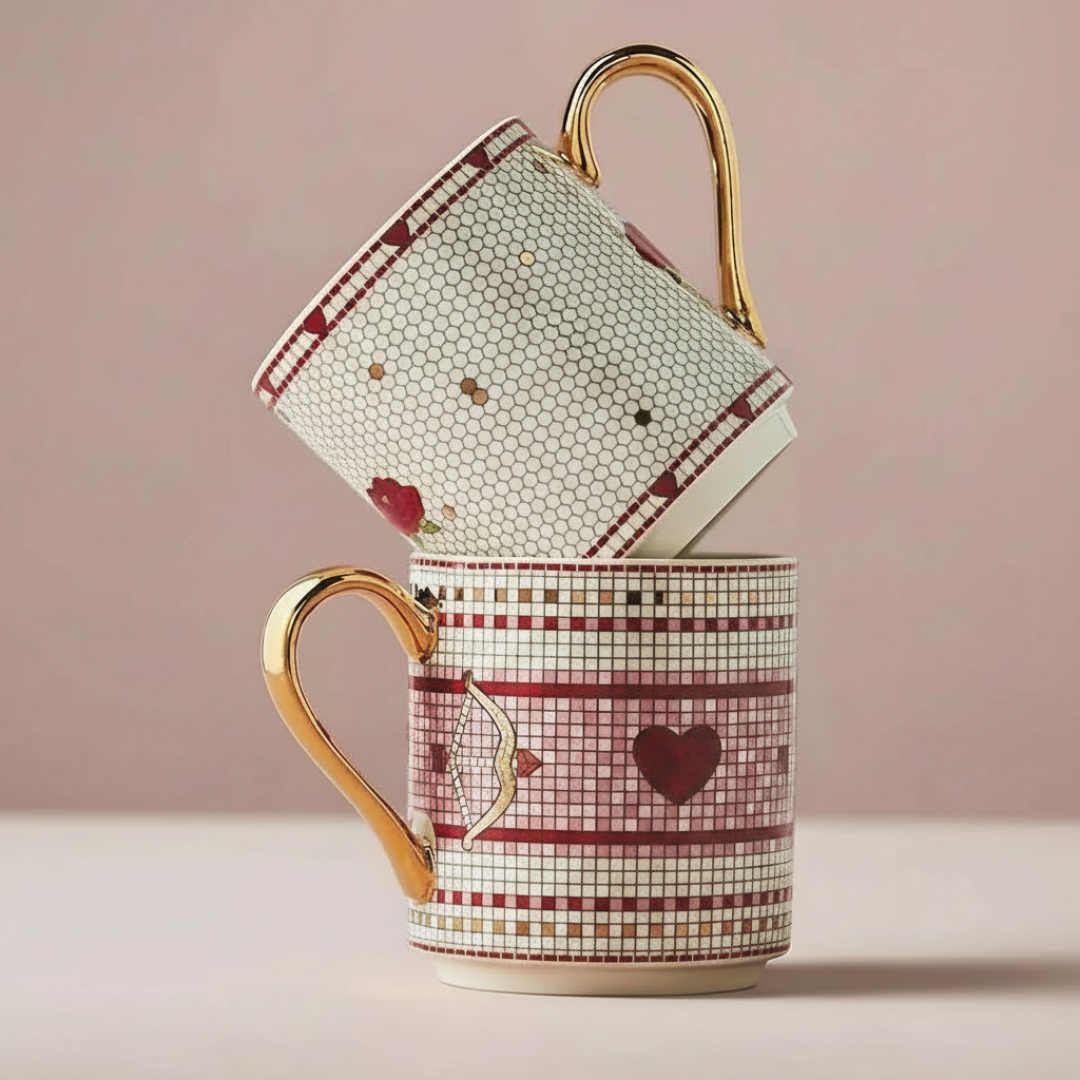 Tile Design Ceramic Coffee Mug For Valentines Day Gift