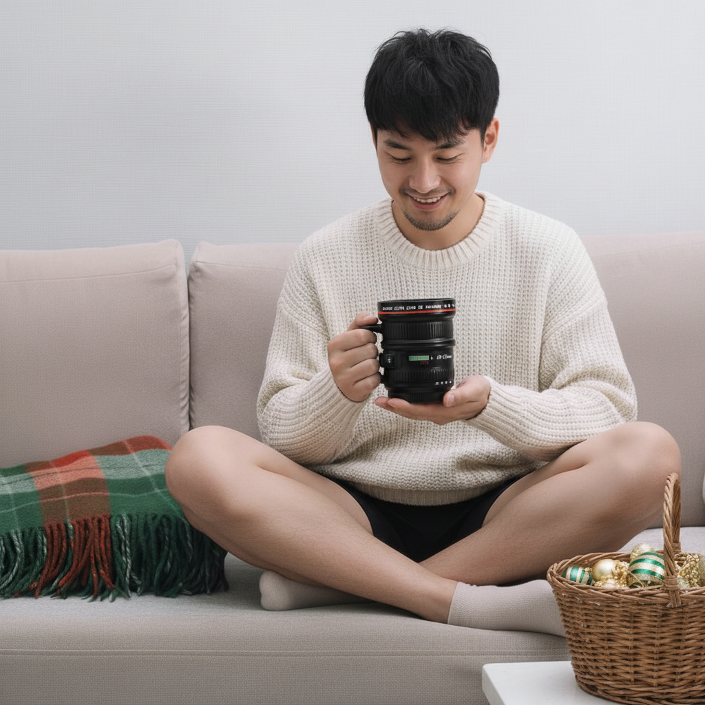 Photography Lover Camera Lens Ceramic Mug with Lid and Handle