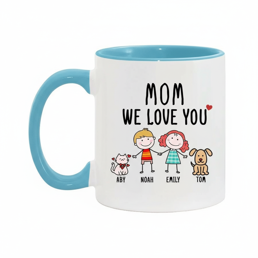 Personalized Mom We Care Message 11oz Ceramic Mug With Color Handle
