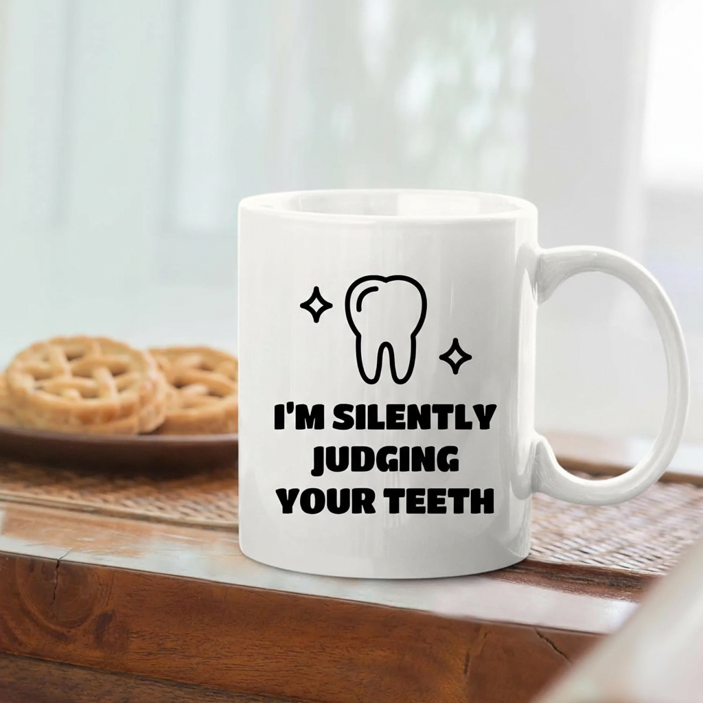 unny Dentist Gift Coffee Mug I Am Silently Judging Your Teeth Dental Humor Appreciation Cup