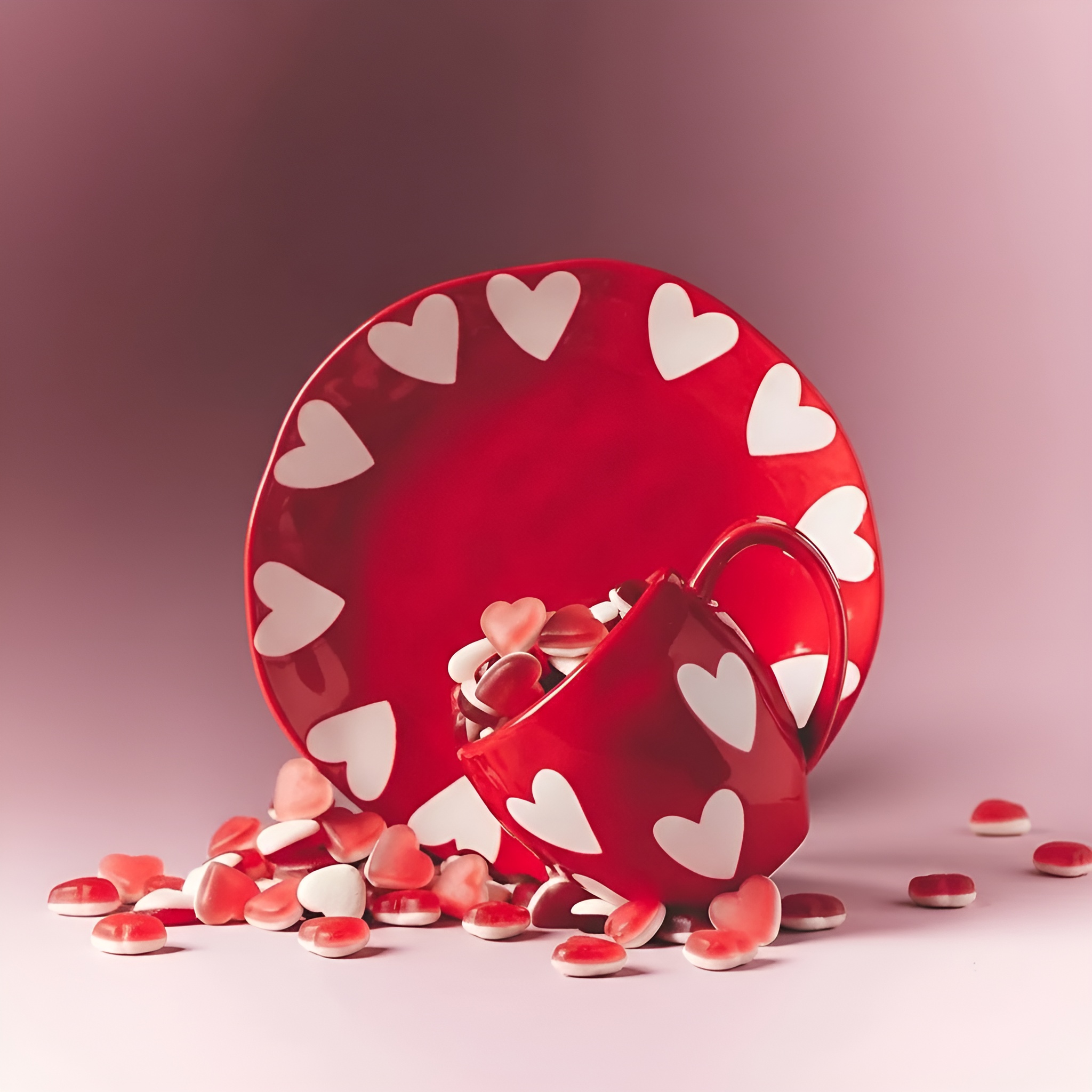 Valentines Themed Ceramic Mug Set With Saucer