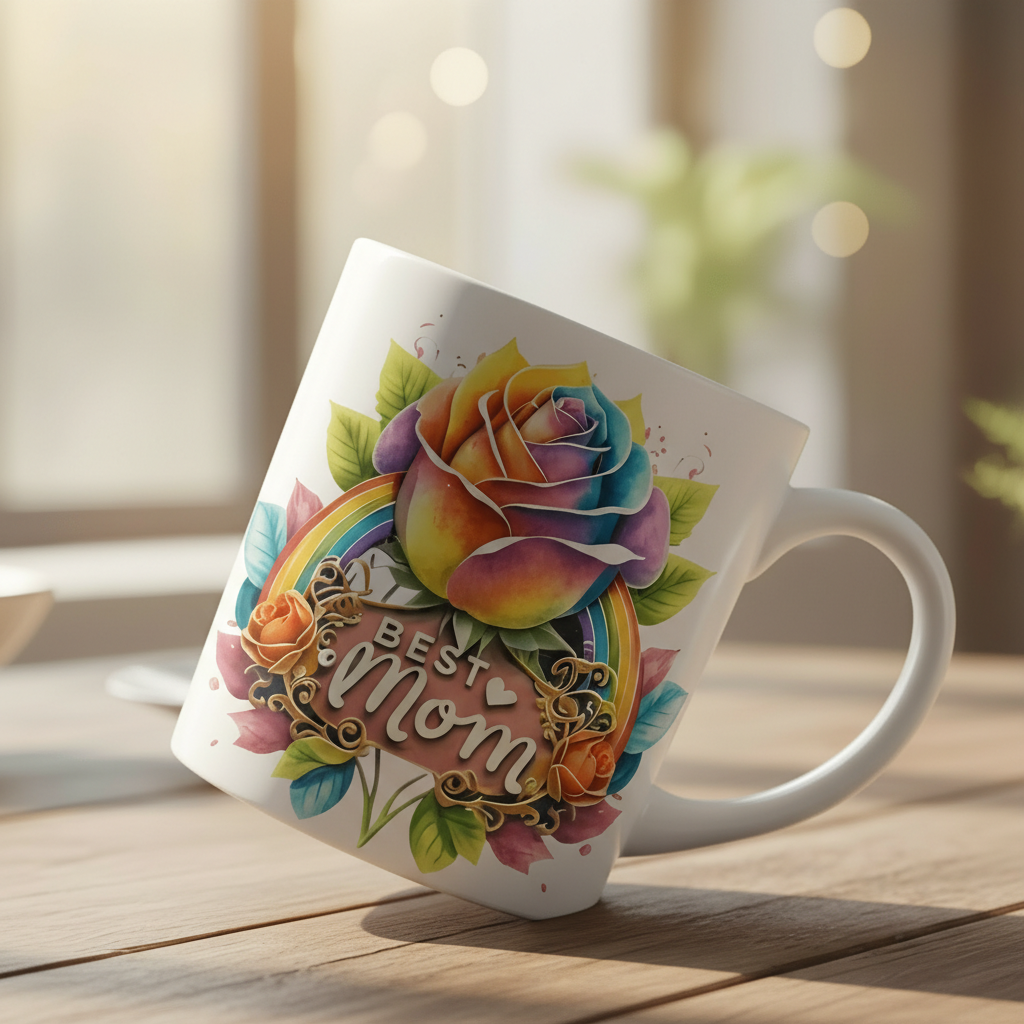  Ceramic Coffee Mug For Mom With Rainbow Rose Design 