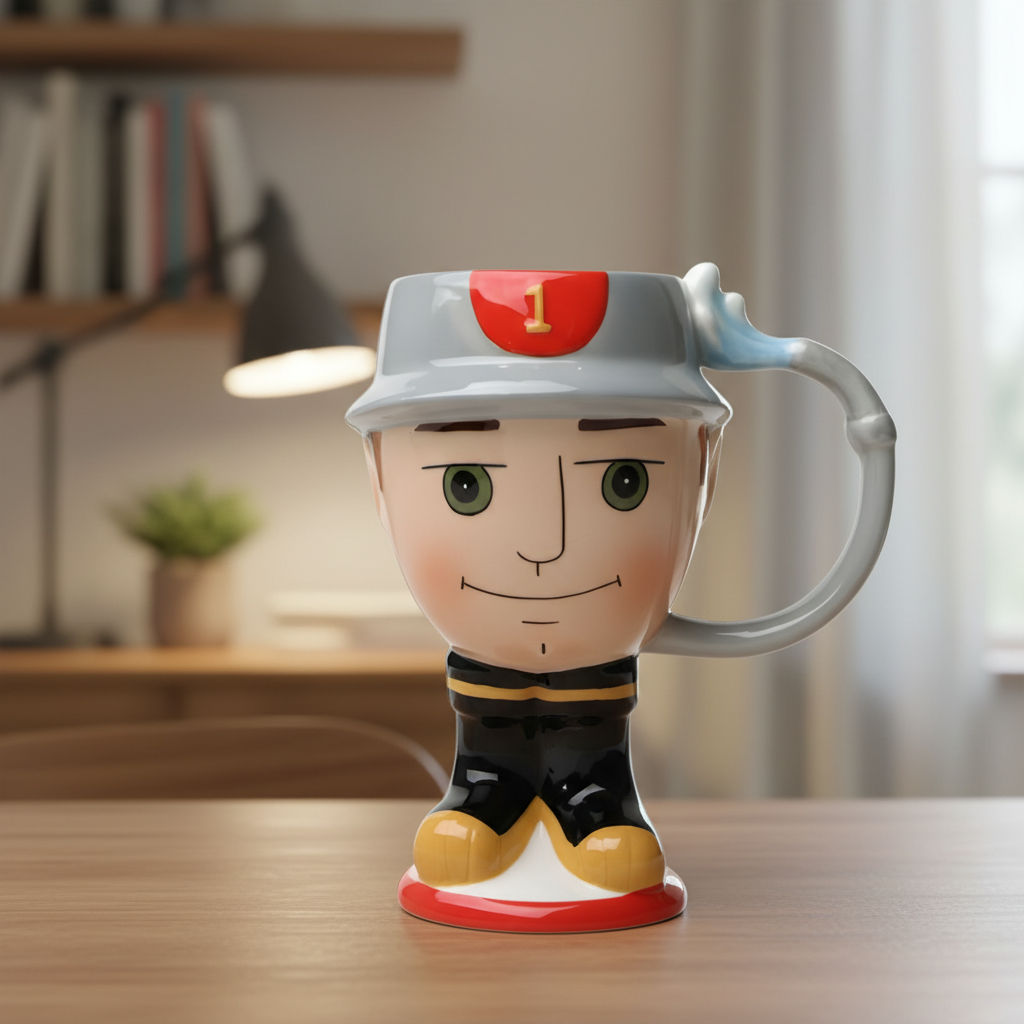 Firefighter Character Sculpted Ceramic Coffee Mug
