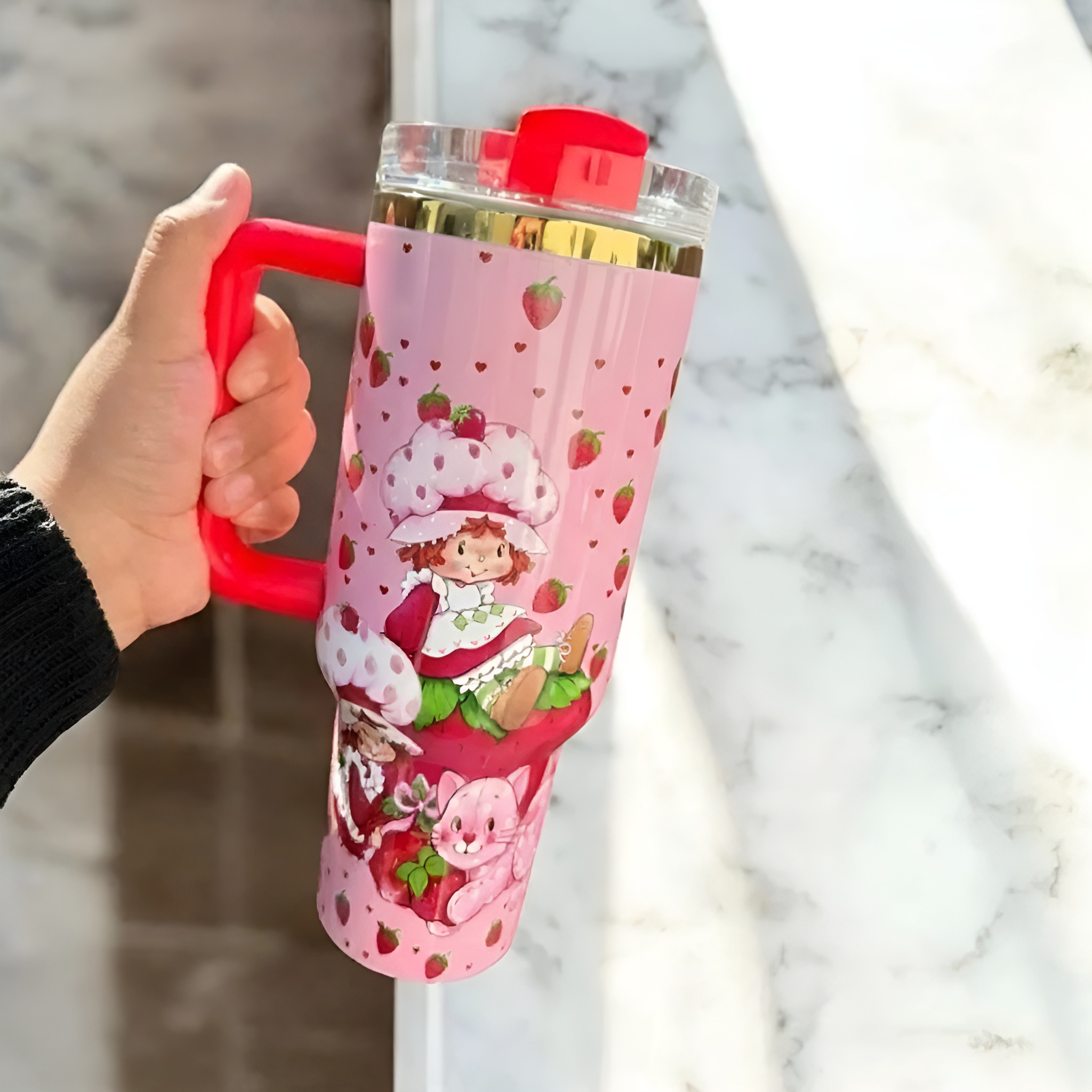 40 Oz Strawberry Shortcake Themed Travel Tumbler