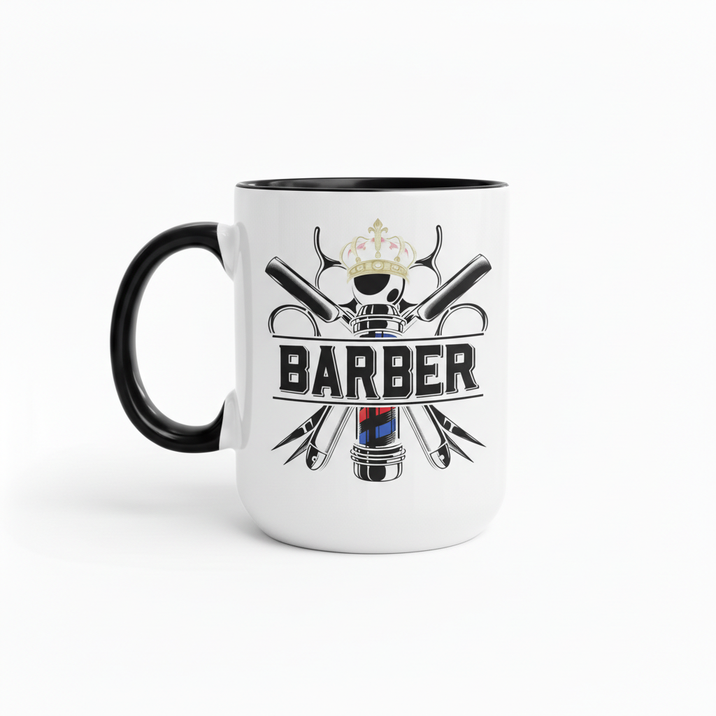 Barber Coffee Mug Barbershop Theme Gift for Hair Stylist Hair Cutter Appreciation Cup