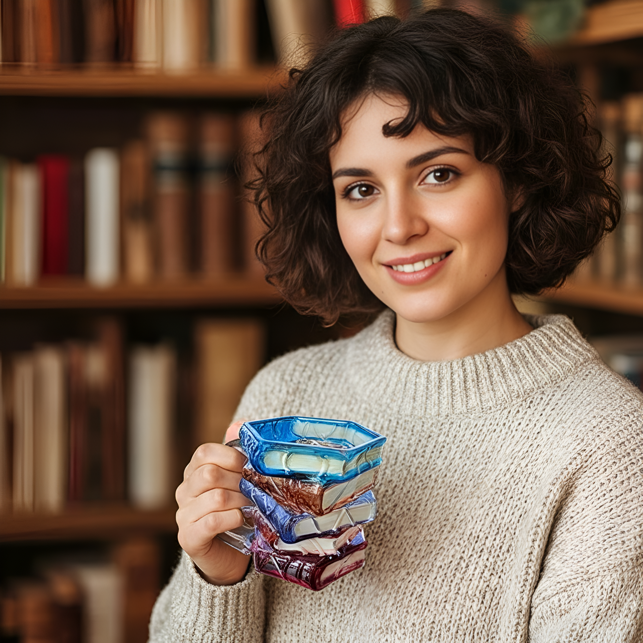 Painted Book Theme Glass Coffee Mug For Readers