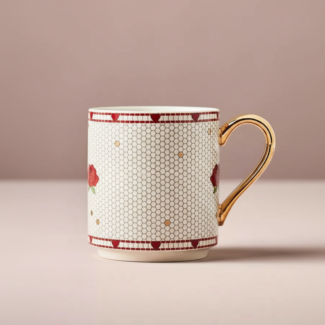 Tile Design Ceramic Coffee Mug For Valentines Day Gift