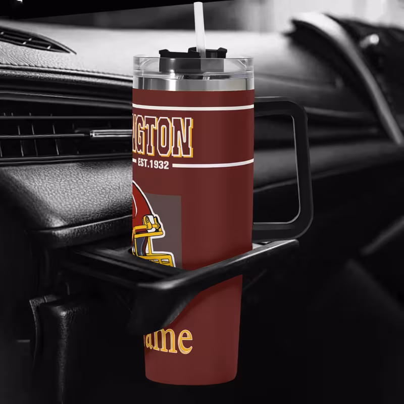 a personalized 40oz stainless steel vacuum vacuum for football featuring a custom name lid and straw ideal for hand washing this reusable travel coffee cup and water bottle is perfect for use in cars offices 4
