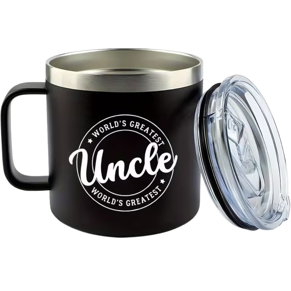 Mug with Handle - Double-Wall Vacuum, Spill-Proof Lid, "World'S Greatest Uncle" Design