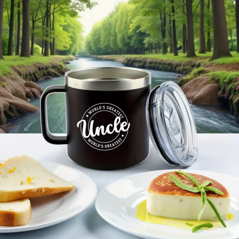 Mug with Handle - Double-Wall Vacuum, Spill-Proof Lid, "World'S Greatest Uncle" Design