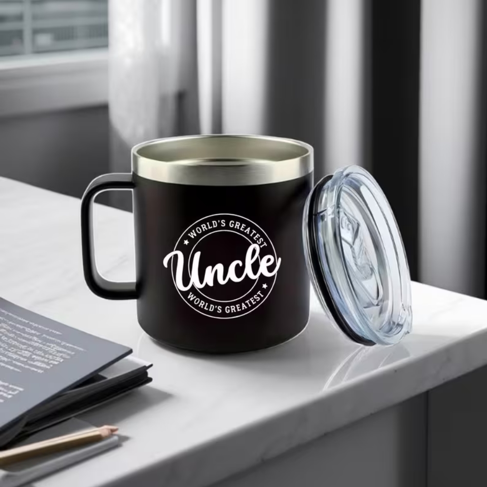 Mug with Handle - Double-Wall Vacuum, Spill-Proof Lid, "World'S Greatest Uncle" Design