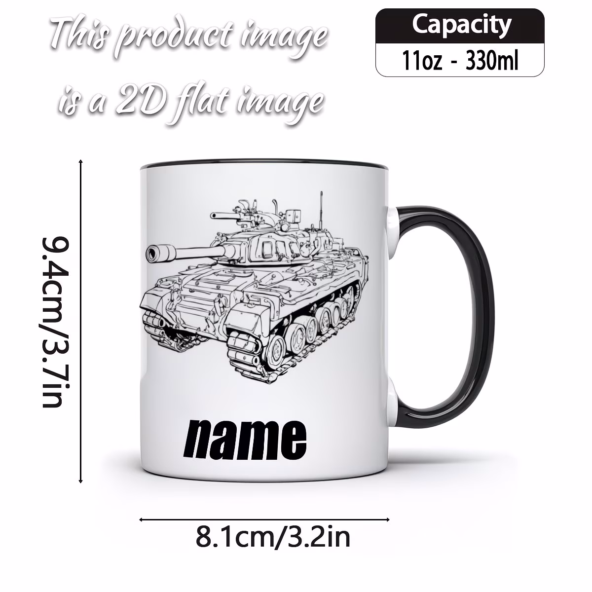 1 high quality mug featuring a sketch outline of an armored tank design customizable text ceramic cup perfect birthday gift for military enthusiasts tank and soldiers ideal for holiday commemorations party decorations tea or juice 1