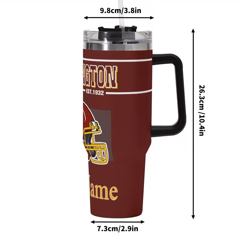 a personalized 40oz stainless steel vacuum vacuum for football featuring a custom name lid and straw ideal for hand washing this reusable travel coffee cup and water bottle is perfect for use in cars offices 5