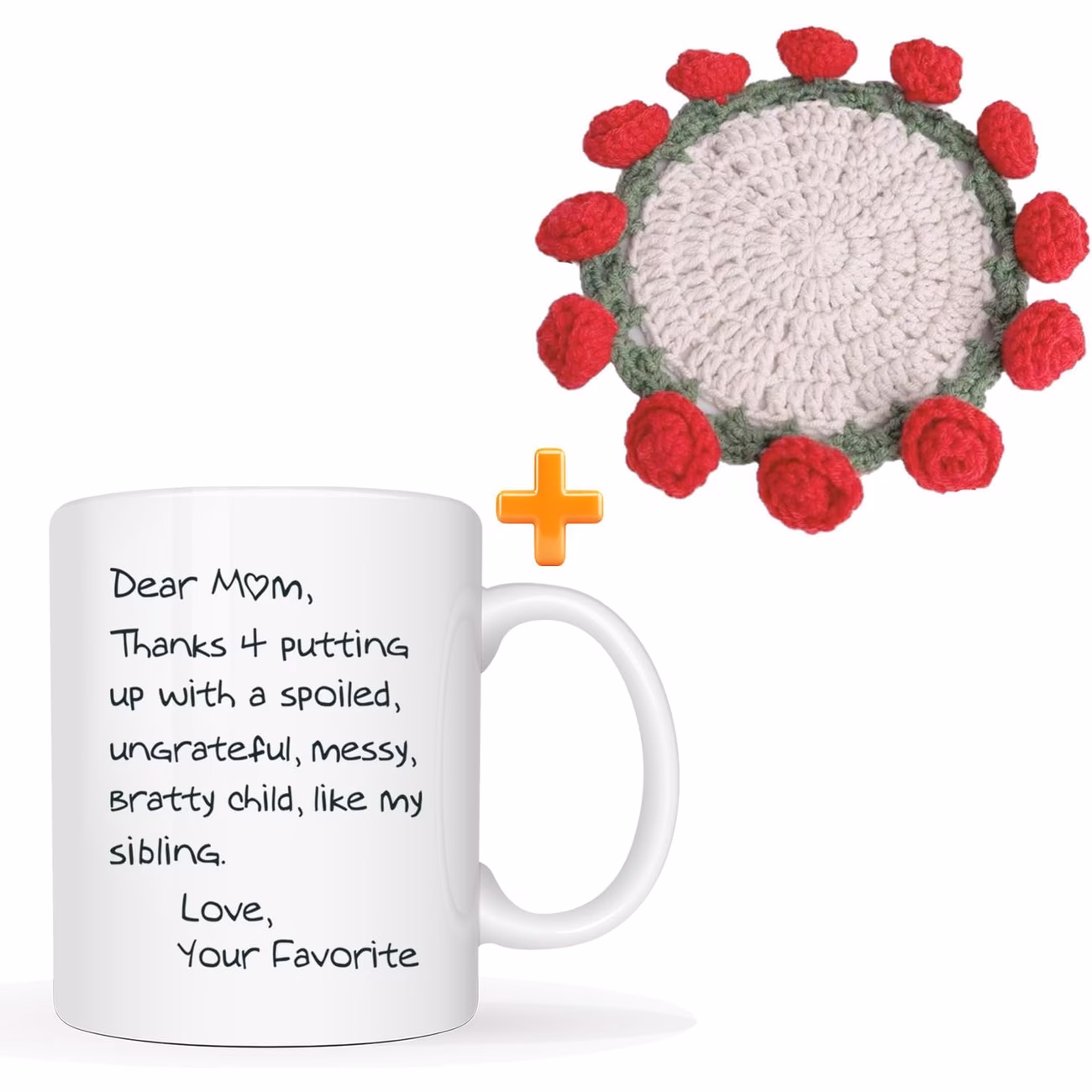 1pc mothers day mug with handmade crochet rose coaster funny thanks for putting up with coffee cup for mom white 11oz ceramic suitable for birthday christmas or everyday appreciation creative gift for office workers 2