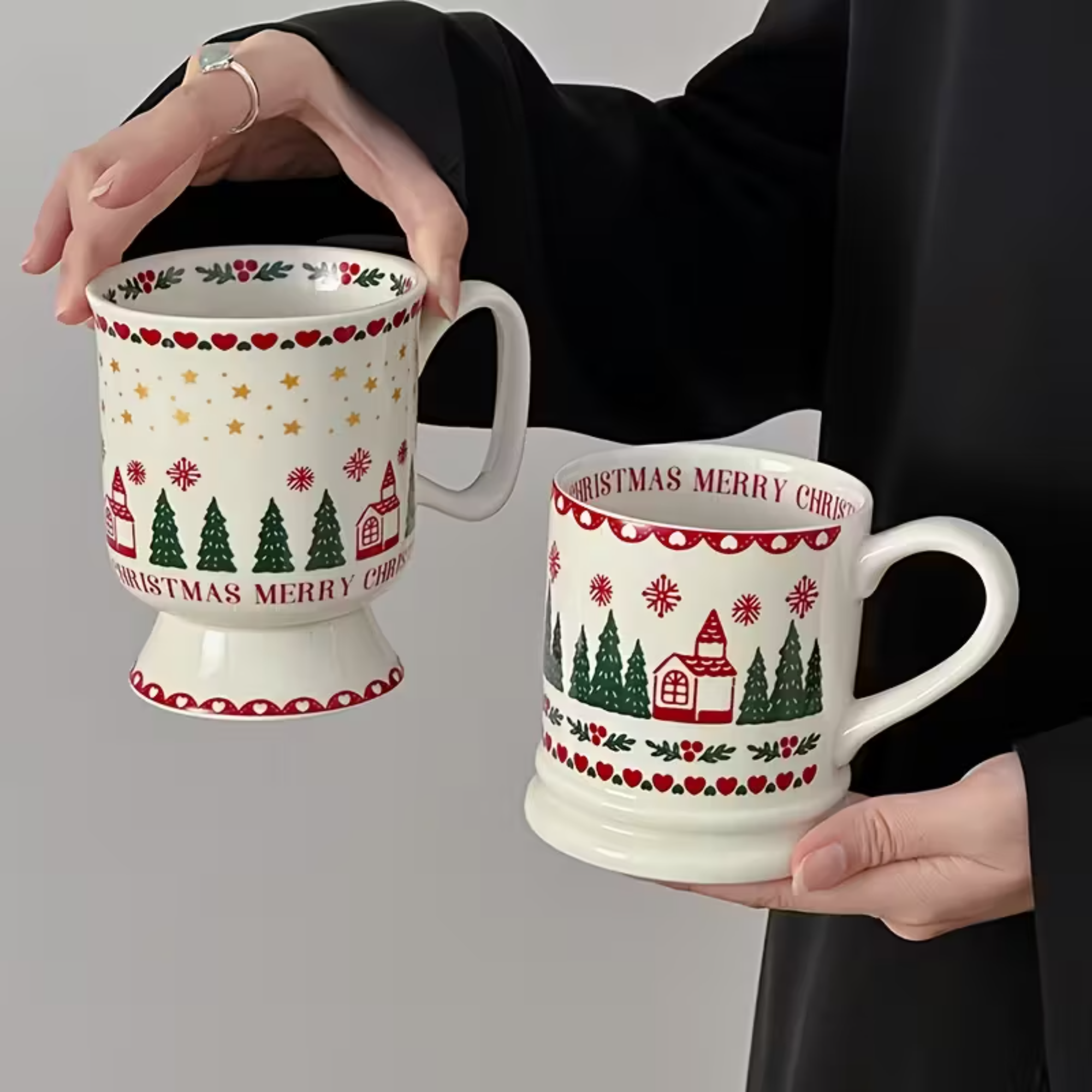 Christmas Ceramic Mug With Snowflake And Tree Design
