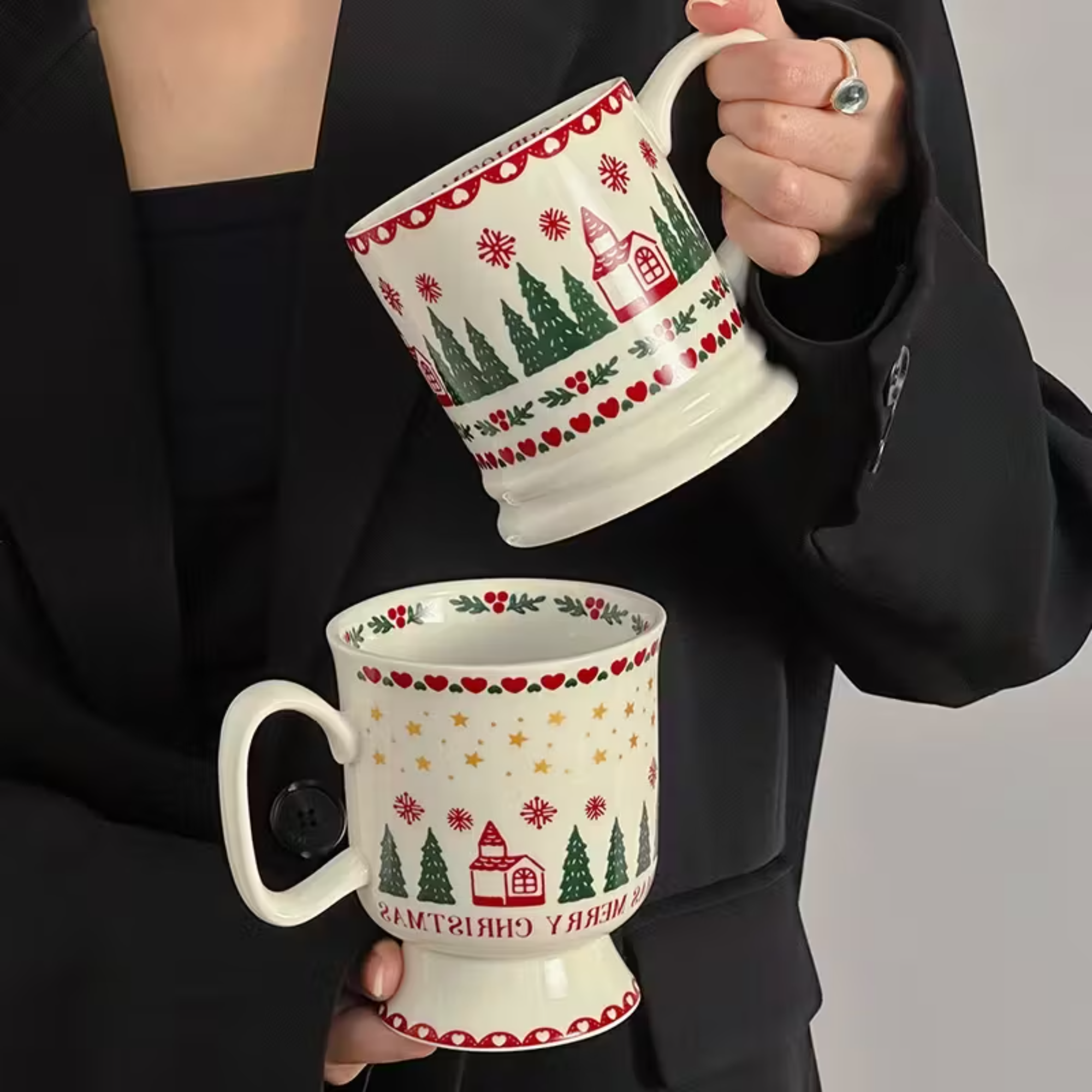 Christmas Ceramic Mug With Snowflake And Tree Design
