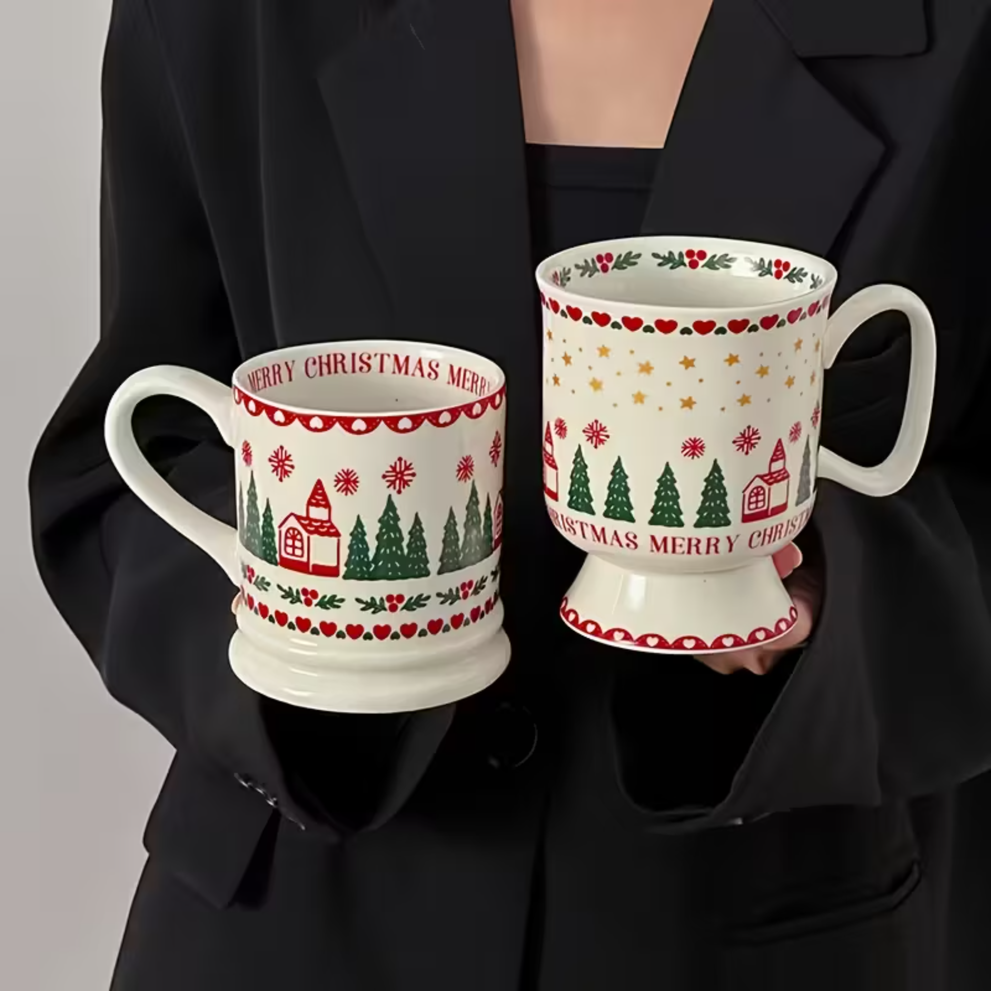 Christmas Ceramic Mug With Snowflake And Tree Design