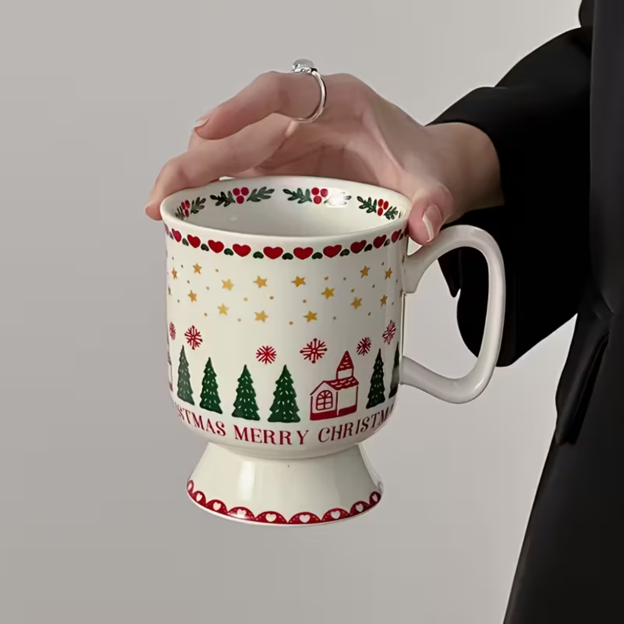 Christmas Ceramic Mug With Snowflake And Tree Design