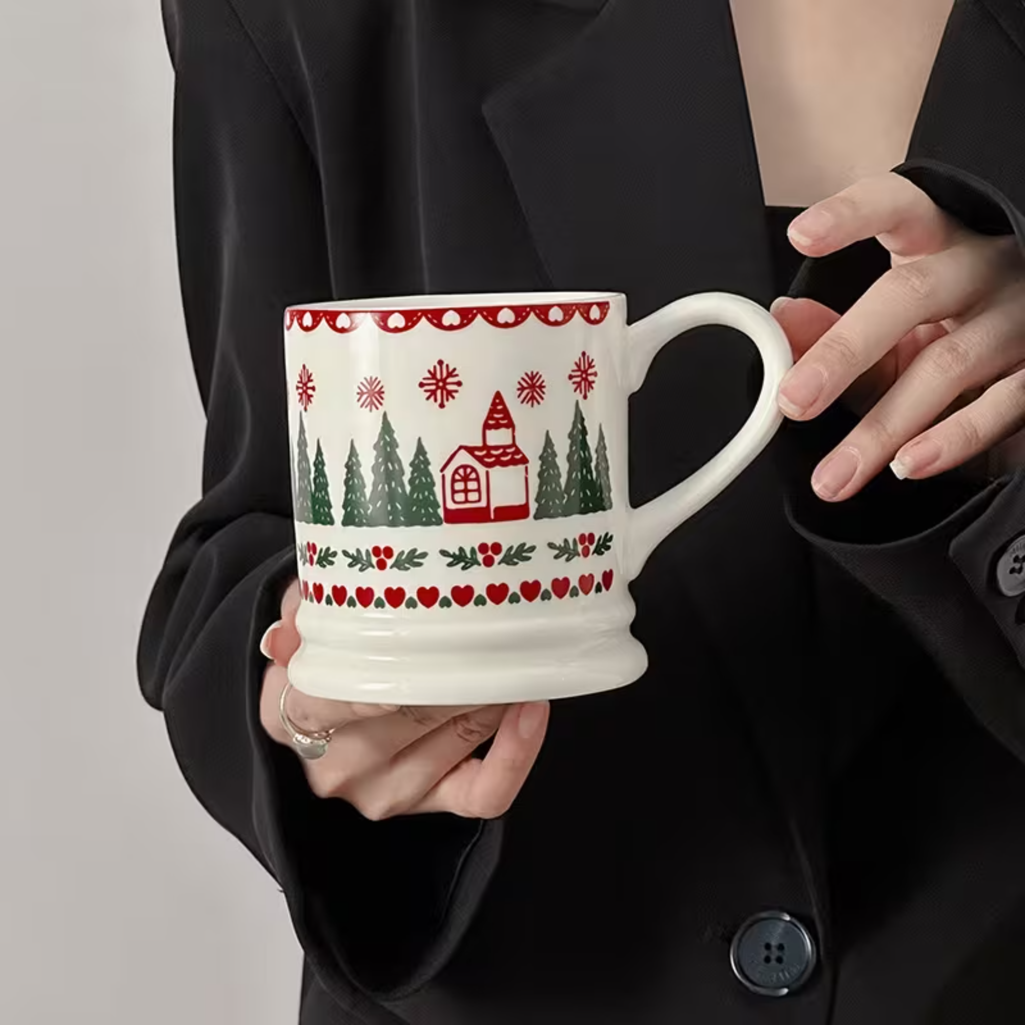 Christmas Ceramic Mug With Snowflake And Tree Design