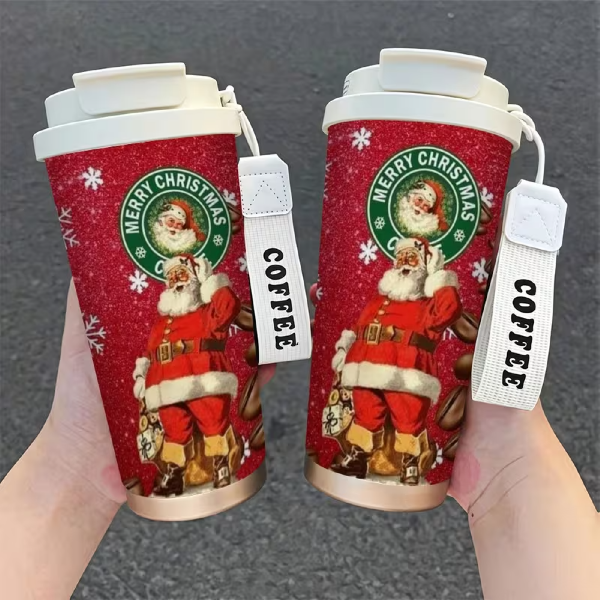 Stainless Steel Christmas Travel Mug With Santa Design