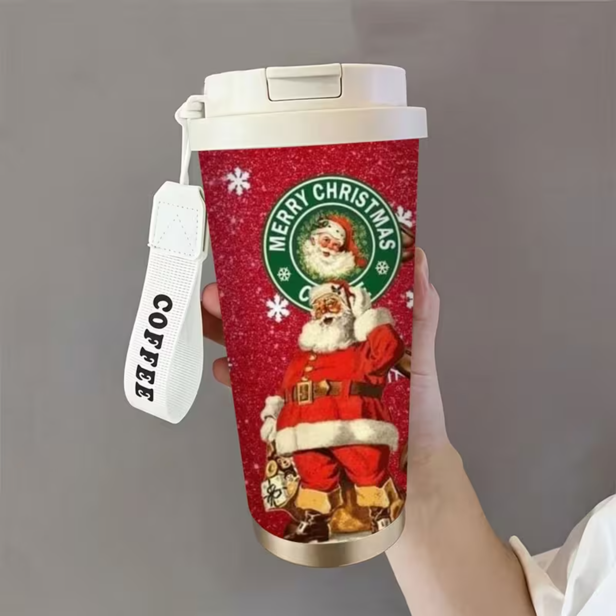 Stainless Steel Christmas Travel Mug With Santa Design