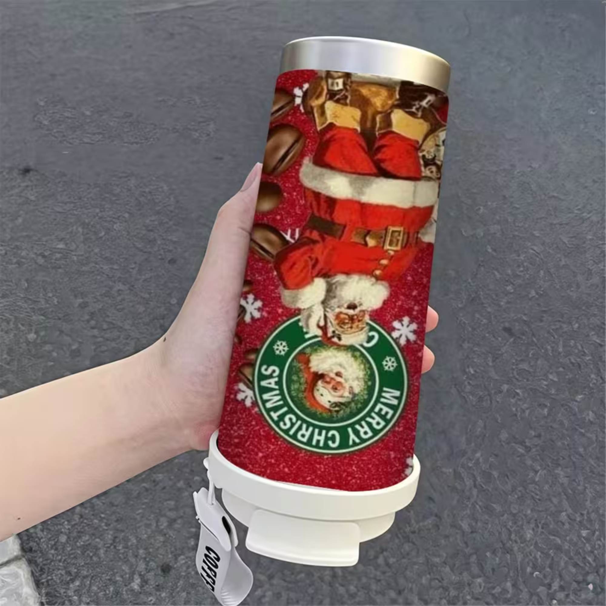 Stainless Steel Christmas Travel Mug With Santa Design