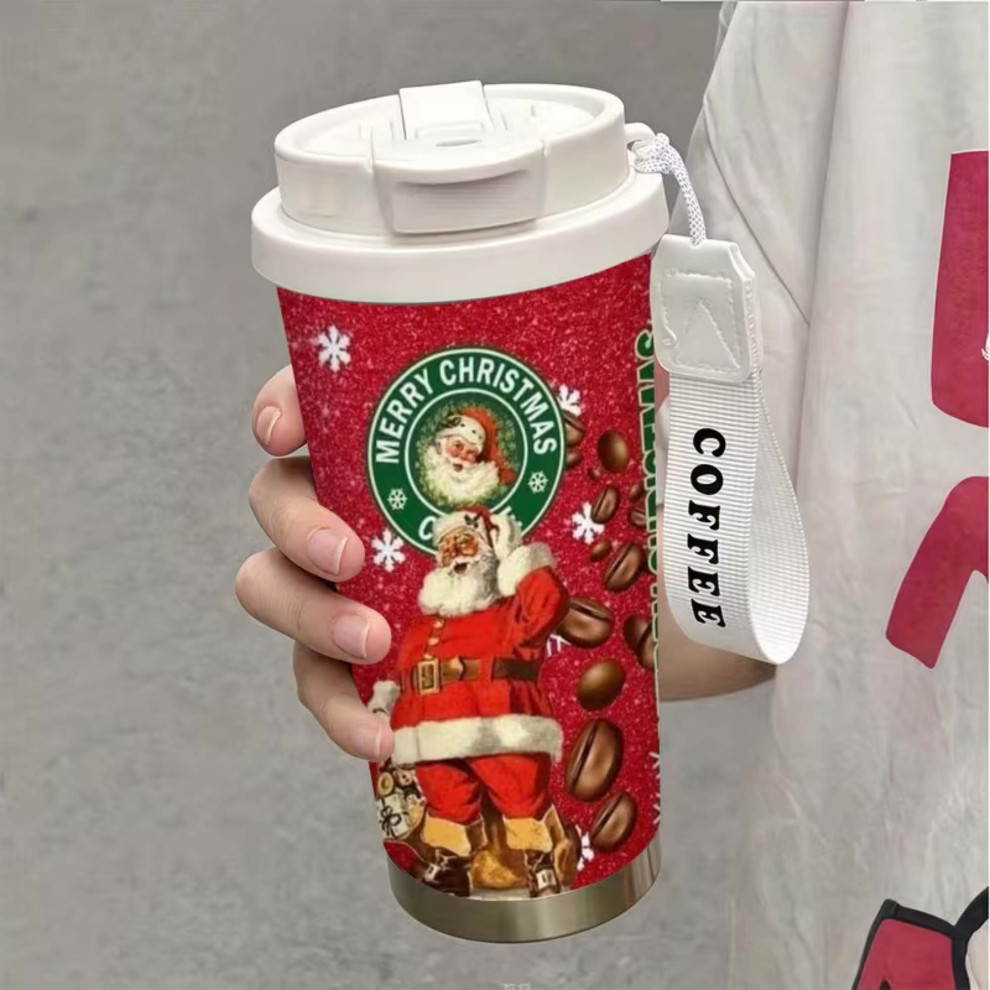 Stainless Steel Christmas Travel Mug With Santa Design
