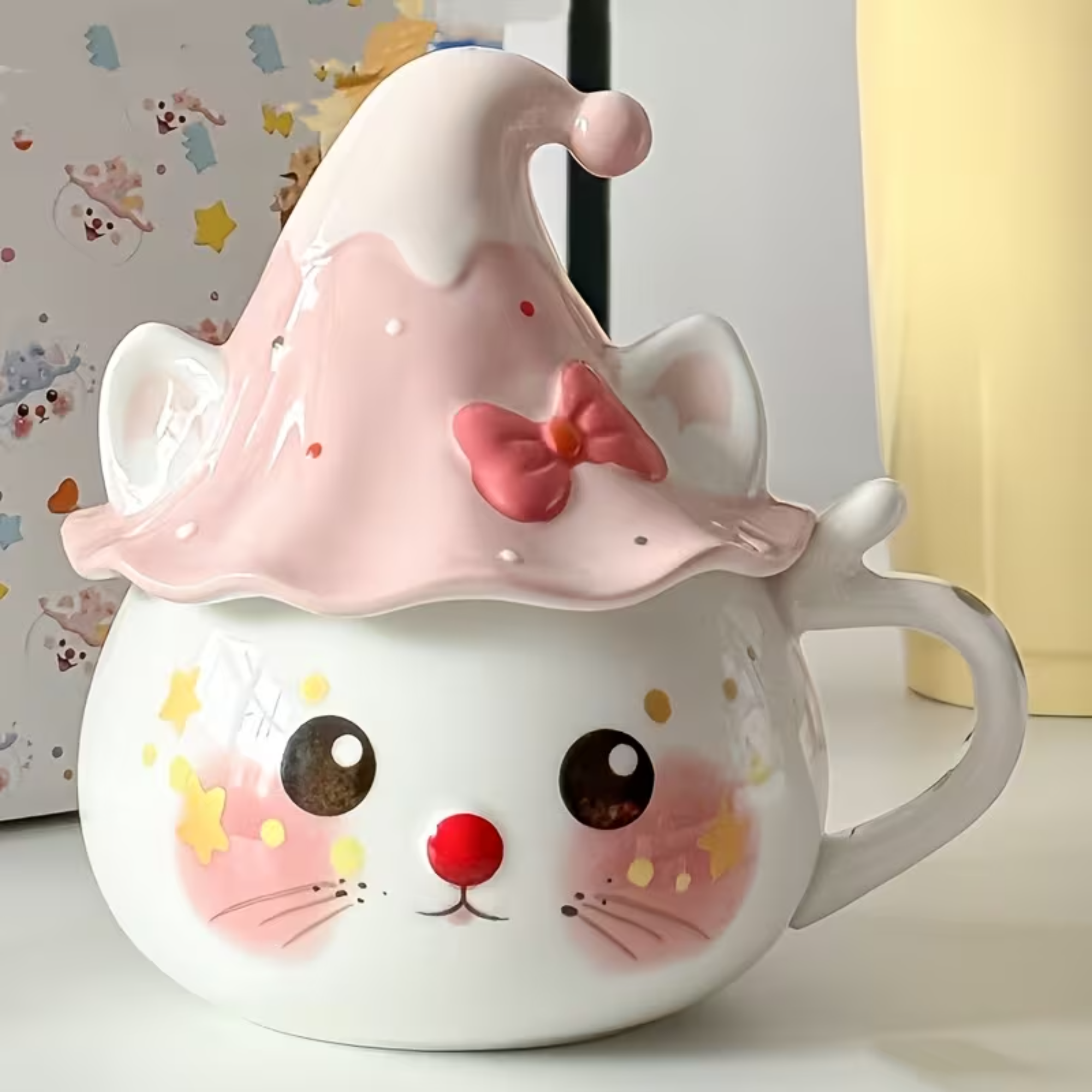Handmade Style Cat Ceramic Mug With Lid 