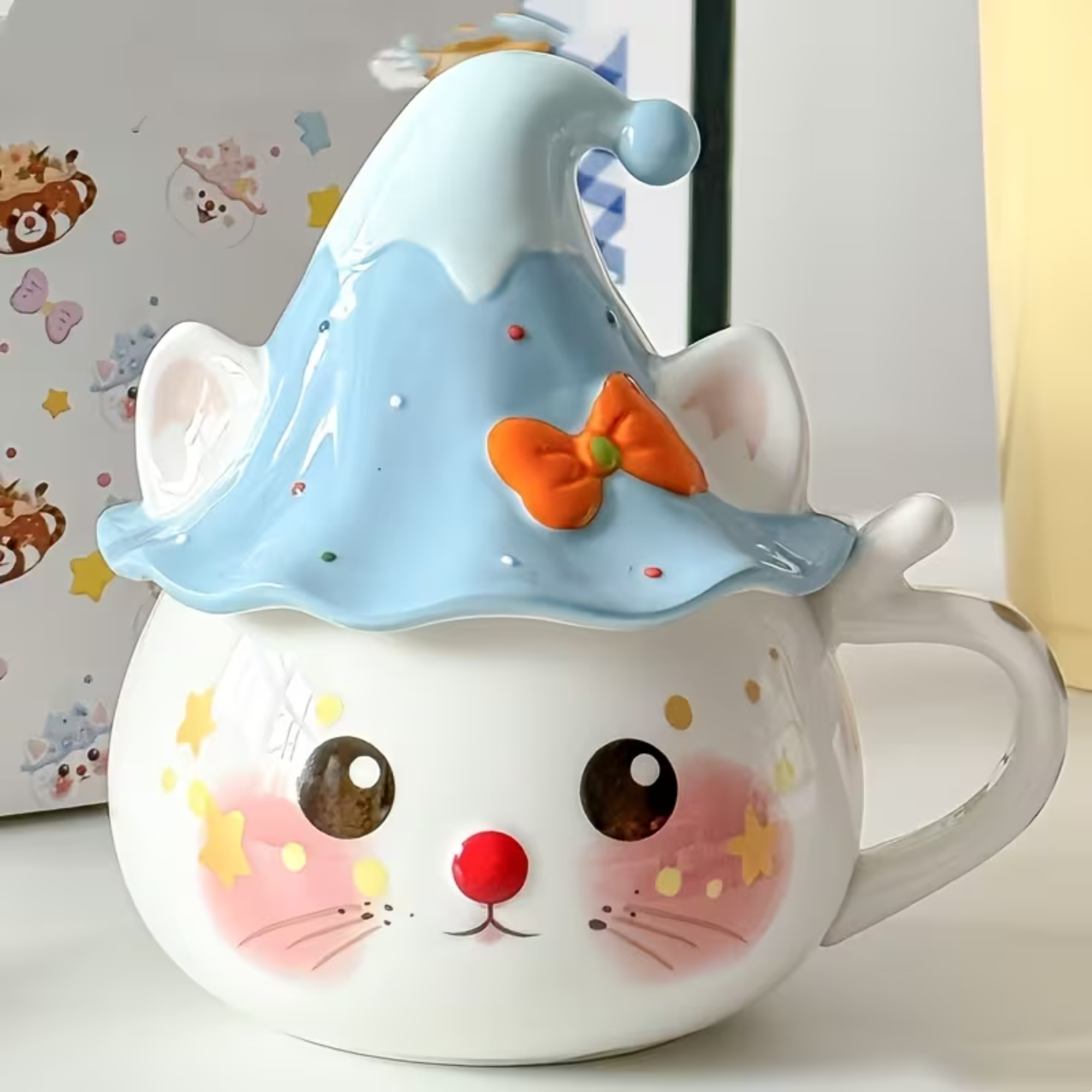 Handmade Style Cat Ceramic Mug With Lid 