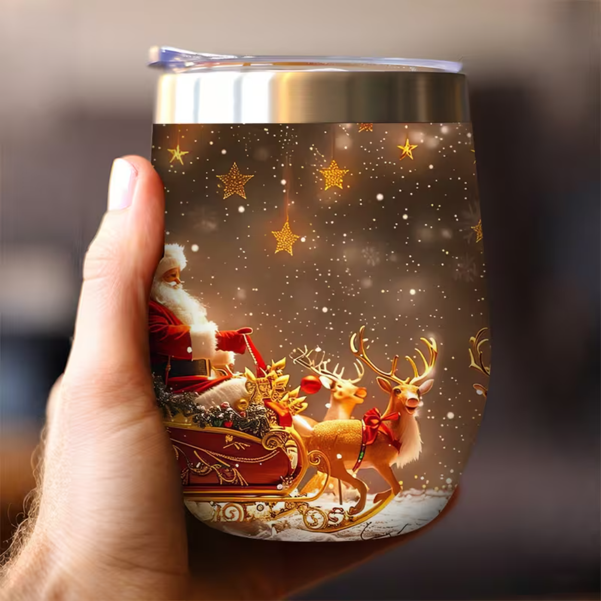 Santa And Reindeer Printed Christmas Travel Mug