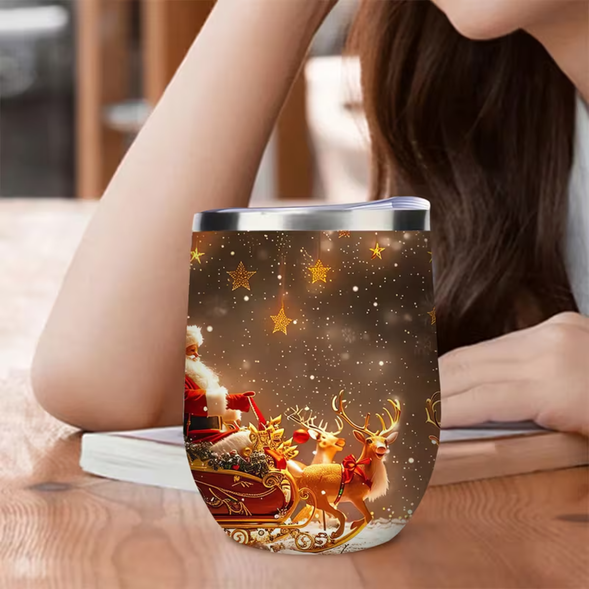 Santa And Reindeer Printed Christmas Travel Mug