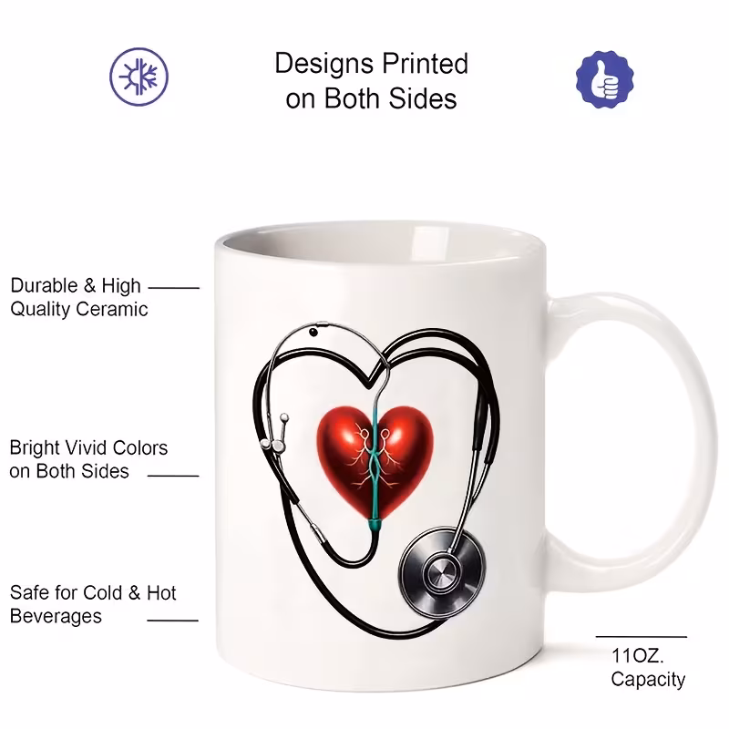 anatomical heart stethoscope design ceramic mug 11oz red heart with green stethoscope 325ml large capacity coffee cup for nurses professionals unique gift idea 4