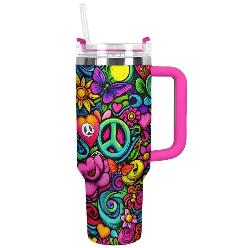 40Oz Floral Patterned Insulated Tumbler With Handle And Straw - Mineral Mug