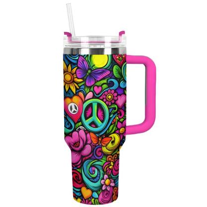 40Oz Floral Patterned Insulated Tumbler With Handle And Straw - Mineral Mug