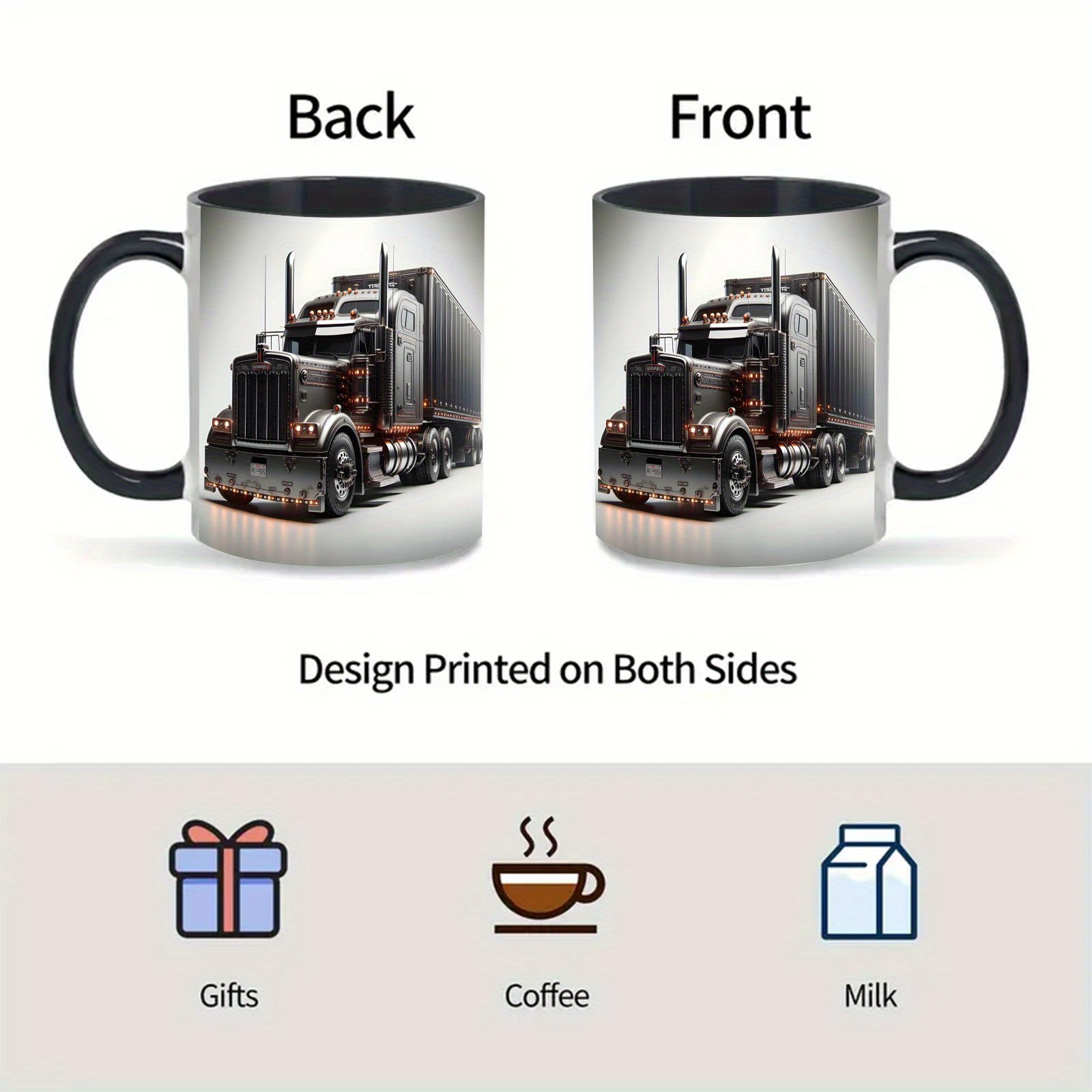 Mug Featuring A Truck Design with a Black Handle Great for Beverages Like Coffee